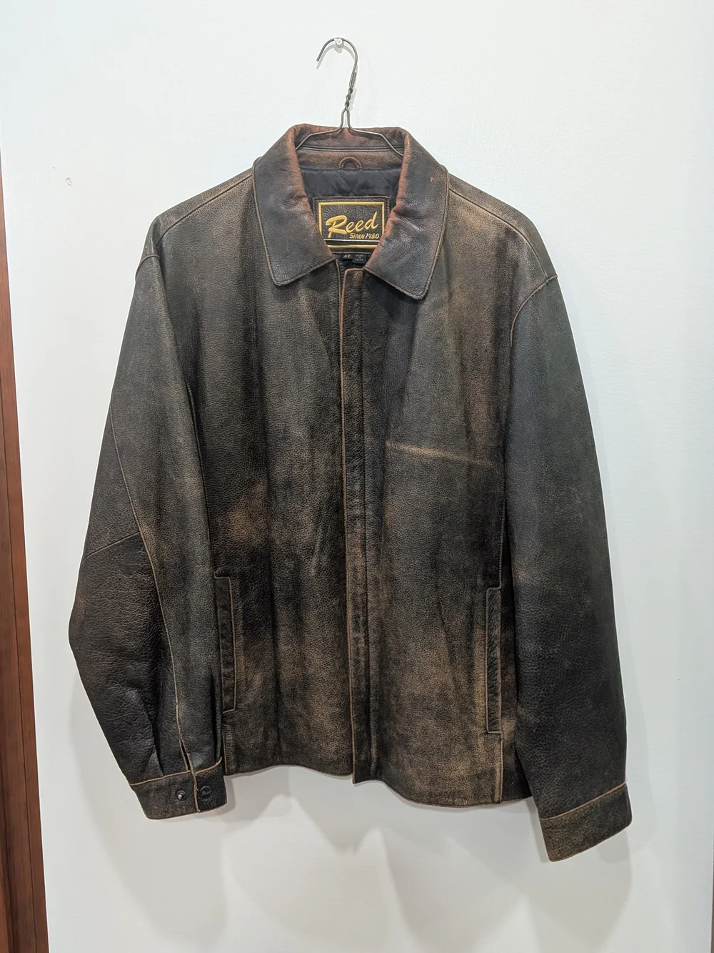 Vintage Reed Brown Leather Mens Retro Streetwear Biker Distressed Jacket Sz 42
